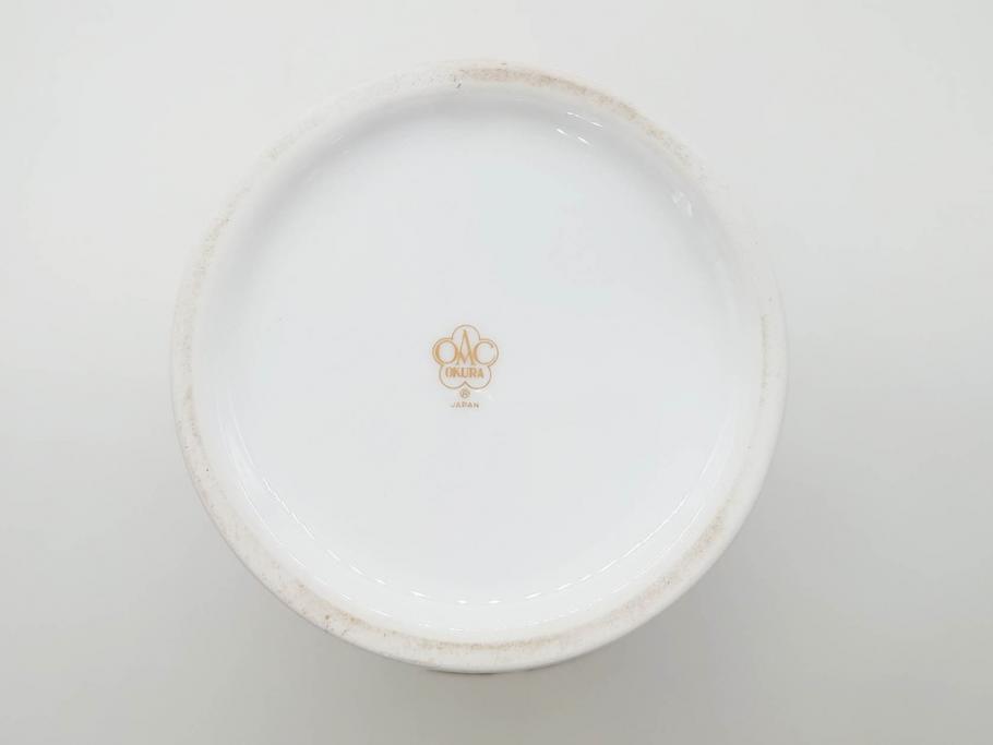 大倉陶園(OKURA、OAC)　金蝕カトレア 高さ 約27cm/ブルーローズ 高さ 約15cm　気品漂う花瓶2点セット(バラ、薔薇、金彩、花生け、花器、花入、フラワーベース、白磁)(R-079613)