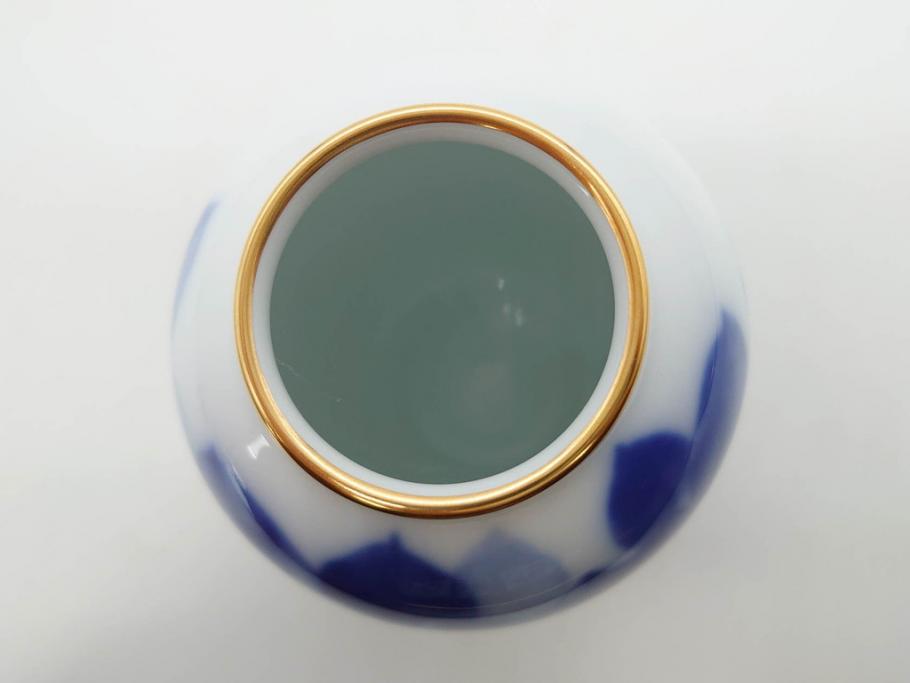 大倉陶園(OKURA、OAC)　金蝕カトレア 高さ 約27cm/ブルーローズ 高さ 約15cm　気品漂う花瓶2点セット(バラ、薔薇、金彩、花生け、花器、花入、フラワーベース、白磁)(R-079613)