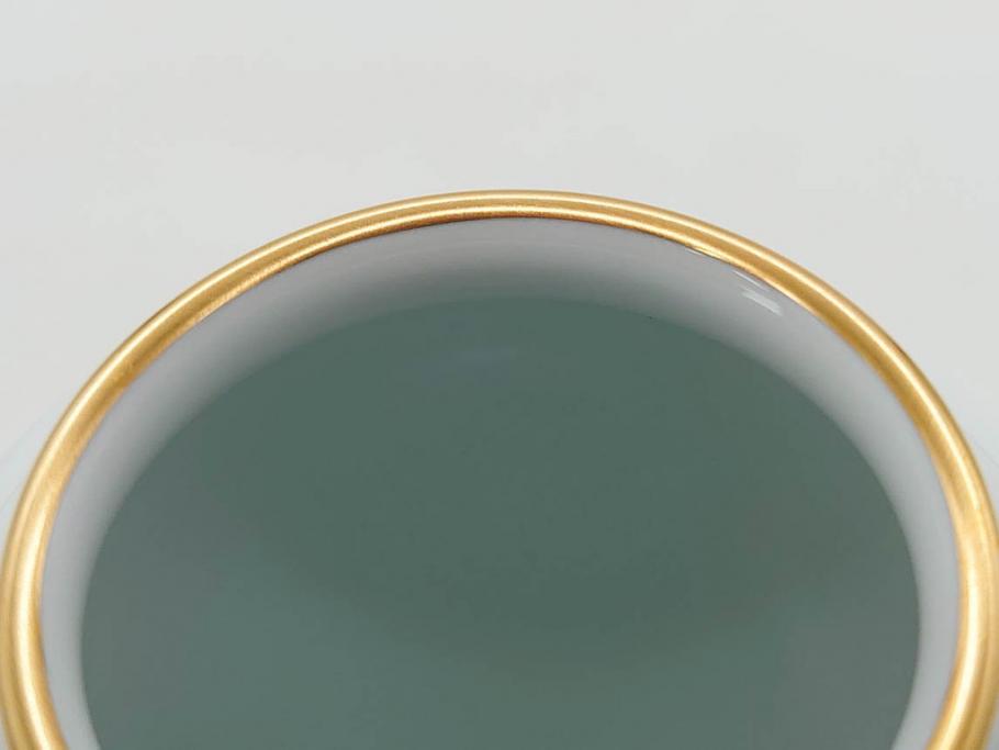 大倉陶園(OKURA、OAC)　金蝕カトレア 高さ 約27cm/ブルーローズ 高さ 約15cm　気品漂う花瓶2点セット(バラ、薔薇、金彩、花生け、花器、花入、フラワーベース、白磁)(R-079613)