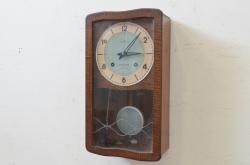 昭和レトロ雑貨　セイコー(SEIKO)　手巻き式　21DAY　レトロなツートンカラーのペイント柱時計(掛け時計、振り子時計)(R-037662)
