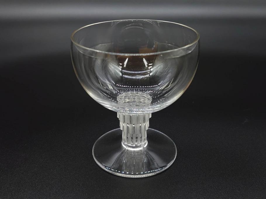 アンティーク　1950年代　ルネ・ラリック(R.LALIQUE)　バンブー(竹)　シンプルながらも洗練されたデザインに魅了されるグラス3客セット(ワイン、ゴブレット、コニャック、ブランデー、カクテル、クープ、シャンパン、シャンペン、ガラス)(R-074588)