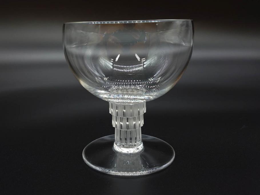 アンティーク　1950年代　ルネ・ラリック(R.LALIQUE)　バンブー(竹)　シンプルながらも洗練されたデザインに魅了されるグラス3客セット(ワイン、ゴブレット、コニャック、ブランデー、カクテル、クープ、シャンパン、シャンペン、ガラス)(R-074588)