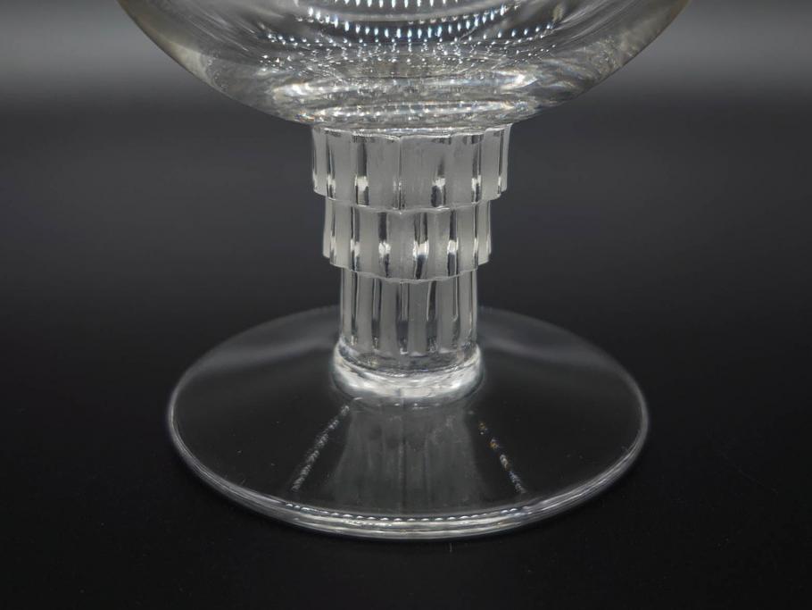 アンティーク　1950年代　ルネ・ラリック(R.LALIQUE)　バンブー(竹)　シンプルながらも洗練されたデザインに魅了されるグラス3客セット(ワイン、ゴブレット、コニャック、ブランデー、カクテル、クープ、シャンパン、シャンペン、ガラス)(R-074588)