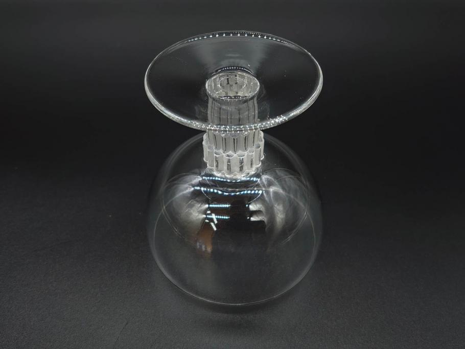 アンティーク　1950年代　ルネ・ラリック(R.LALIQUE)　バンブー(竹)　シンプルながらも洗練されたデザインに魅了されるグラス3客セット(ワイン、ゴブレット、コニャック、ブランデー、カクテル、クープ、シャンパン、シャンペン、ガラス)(R-074588)