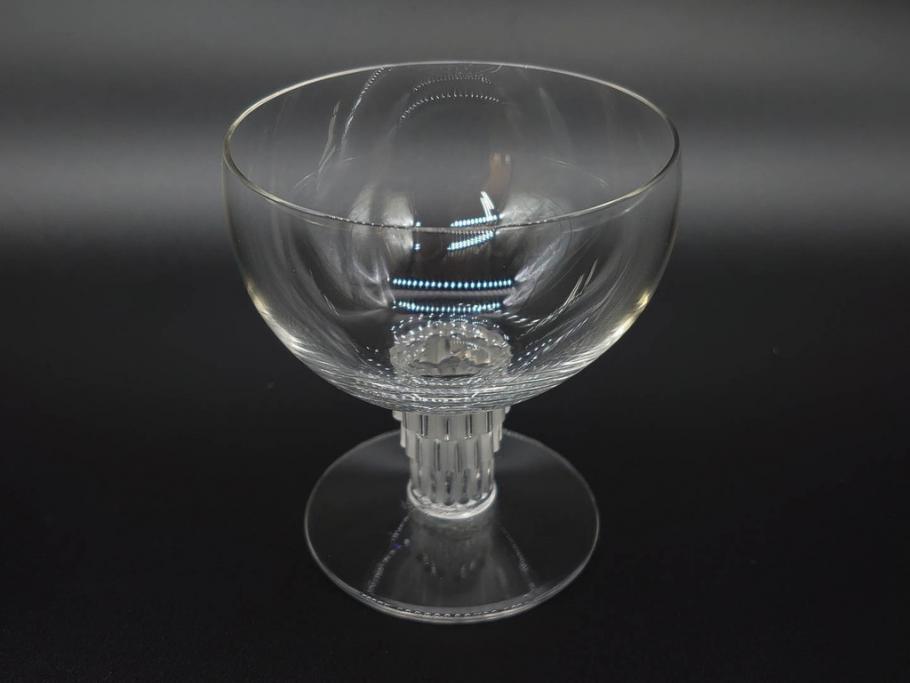 アンティーク　1950年代　ルネ・ラリック(R.LALIQUE)　バンブー(竹)　シンプルながらも洗練されたデザインに魅了されるグラス3客セット(ワイン、ゴブレット、コニャック、ブランデー、カクテル、クープ、シャンパン、シャンペン、ガラス)(R-074588)