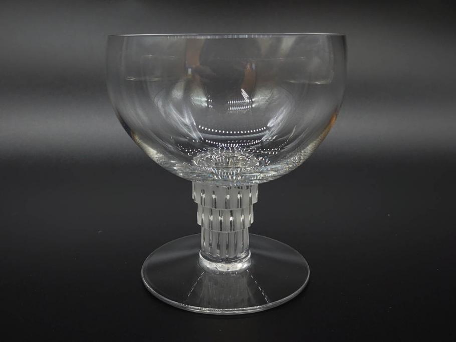 アンティーク　1950年代　ルネ・ラリック(R.LALIQUE)　バンブー(竹)　シンプルながらも洗練されたデザインに魅了されるグラス3客セット(ワイン、ゴブレット、コニャック、ブランデー、カクテル、クープ、シャンパン、シャンペン、ガラス)(R-074588)