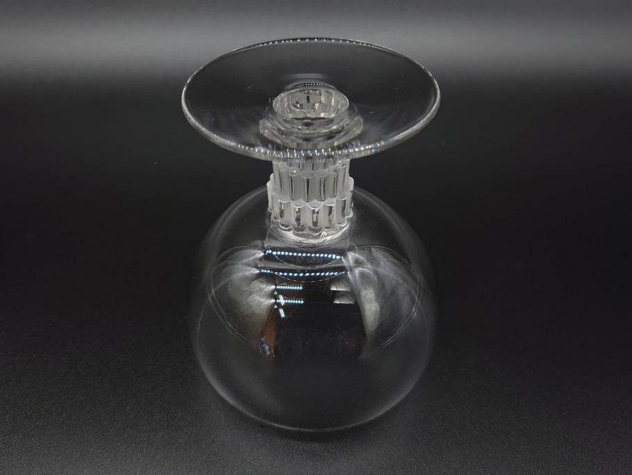 アンティーク　1950年代　ルネ・ラリック(R.LALIQUE)　バンブー(竹)　シンプルながらも洗練されたデザインに魅了されるグラス3客セット(ワイン、ゴブレット、コニャック、ブランデー、カクテル、クープ、シャンパン、シャンペン、ガラス)(R-074588)