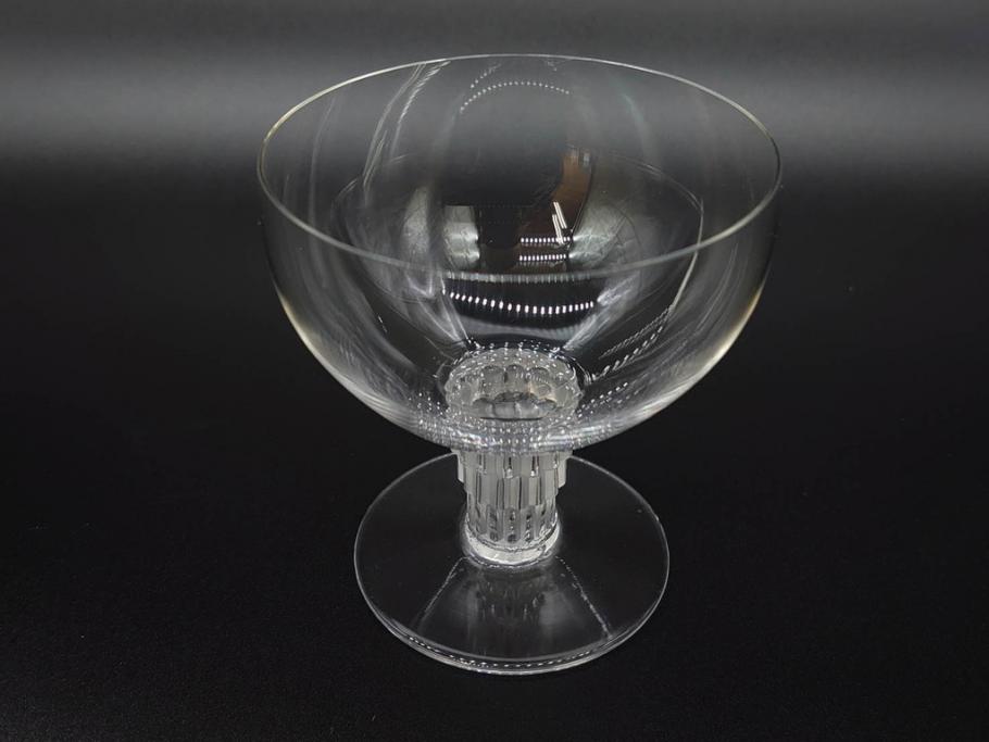 アンティーク　1950年代　ルネ・ラリック(R.LALIQUE)　バンブー(竹)　シンプルながらも洗練されたデザインに魅了されるグラス3客セット(ワイン、ゴブレット、コニャック、ブランデー、カクテル、クープ、シャンパン、シャンペン、ガラス)(R-074588)