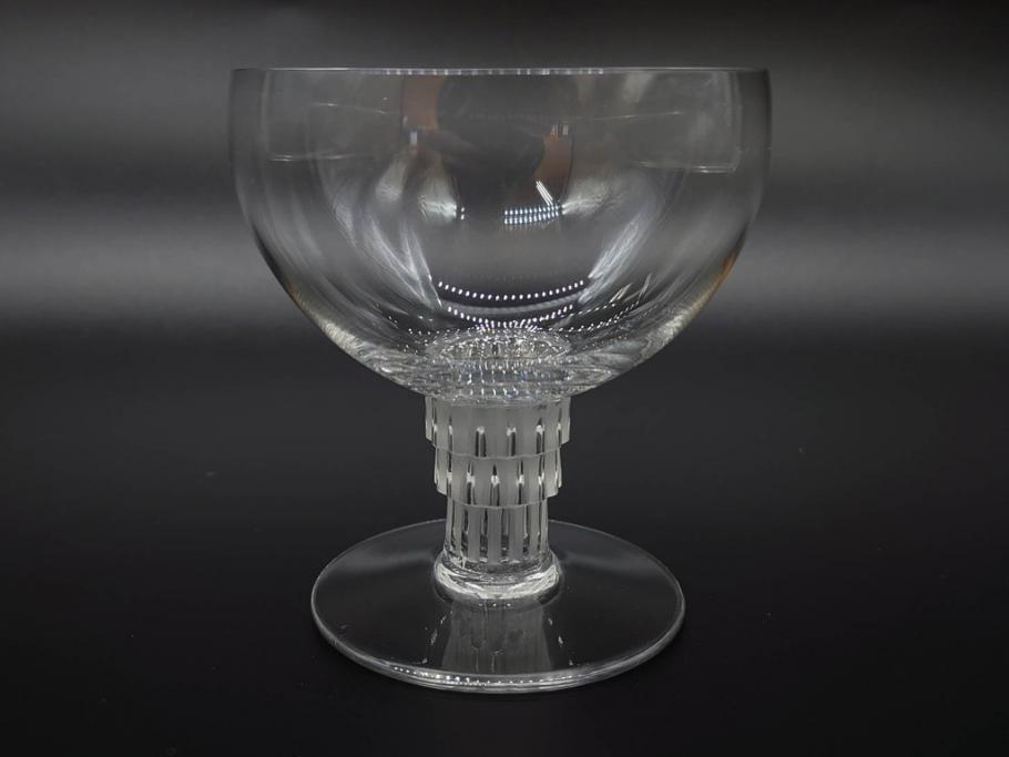 アンティーク　1950年代　ルネ・ラリック(R.LALIQUE)　バンブー(竹)　シンプルながらも洗練されたデザインに魅了されるグラス3客セット(ワイン、ゴブレット、コニャック、ブランデー、カクテル、クープ、シャンパン、シャンペン、ガラス)(R-074588)