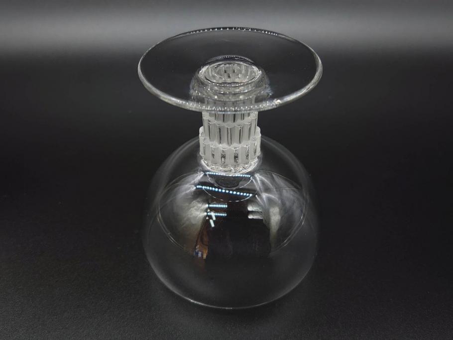 アンティーク　1950年代　ルネ・ラリック(R.LALIQUE)　バンブー(竹)　シンプルながらも洗練されたデザインに魅了されるグラス3客セット(ワイン、ゴブレット、コニャック、ブランデー、カクテル、クープ、シャンパン、シャンペン、ガラス)(R-074588)