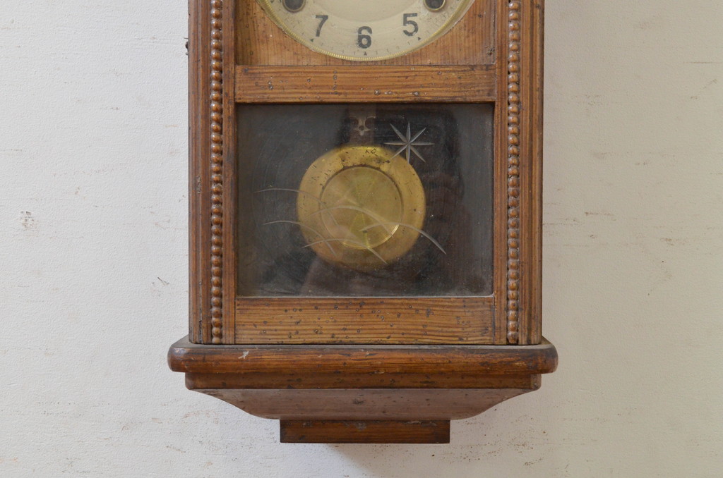 和製アンティーク　ペイント仕上げ限定　TRADE MARK(トレードマーク)　木の温もりを感じる掛け時計(柱時計、古時計、振り子時計)(R-072260)