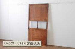 ジャンク品　アンティーク建具　明治大正期　総欅(ケヤキ)材　一枚板　木目が美しい板戸4枚セット(帯戸、引き戸、建具)(R-059204)