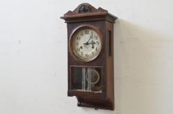 レトロ雑貨　栄計舎(EIKEISHA)　手巻き式　30DAY　レトロシックなペイント柱時計(振り子時計、壁掛け時計)(R-037640)