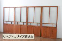 アンティーク建具　明治期　古い木の風合いが魅力のシンプルな板戸4枚セット(帯戸、引き戸)(R-045834)