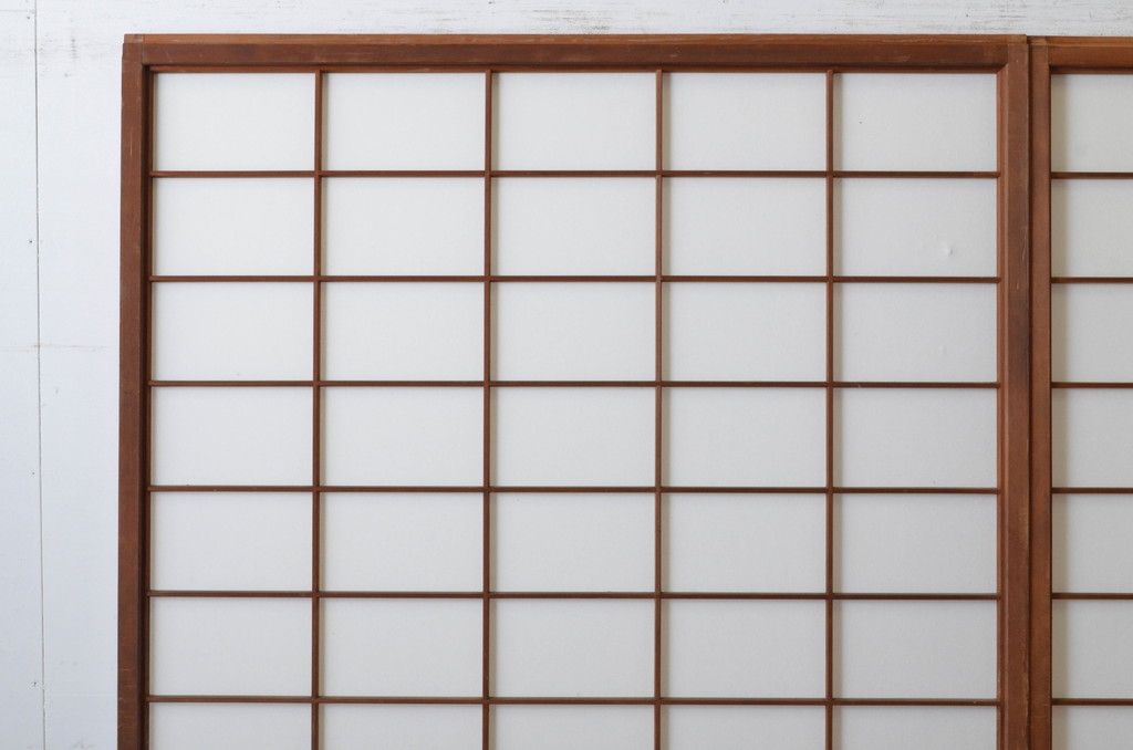 アンティーク建具　上手物!!　腰板杉材笹木の幅広高級　障子戸2枚セット(引き戸)(R-065073)