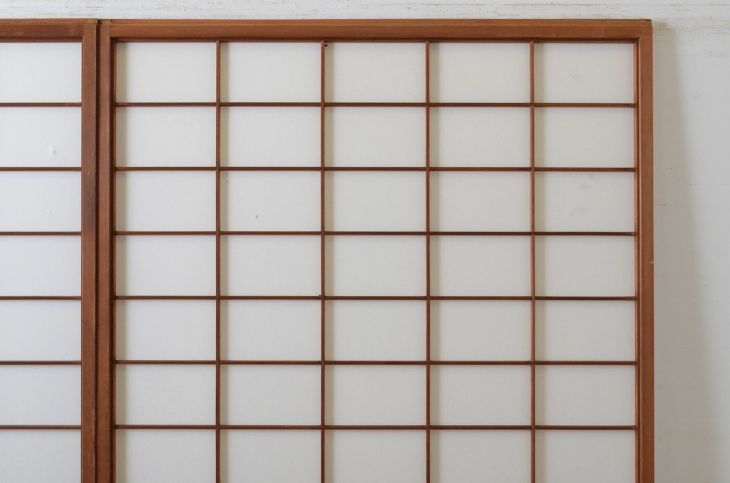 アンティーク建具　上手物!!　腰板杉材笹木の幅広高級　障子戸2枚セット(引き戸)(R-065073)