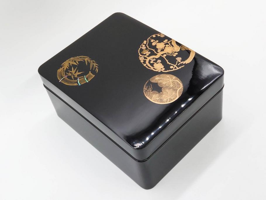 大正～昭和初期　金蒔絵　松竹梅　雅な佇まいの文箱(木製、硯箱、小物入れ、漆器、手許箱、書道具)(R-079615)