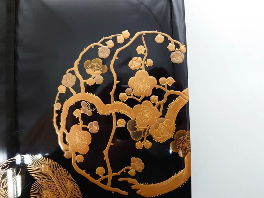 大正～昭和初期　金蒔絵　松竹梅　雅な佇まいの文箱(木製、硯箱、小物入れ、漆器、手許箱、書道具)(R-079615)