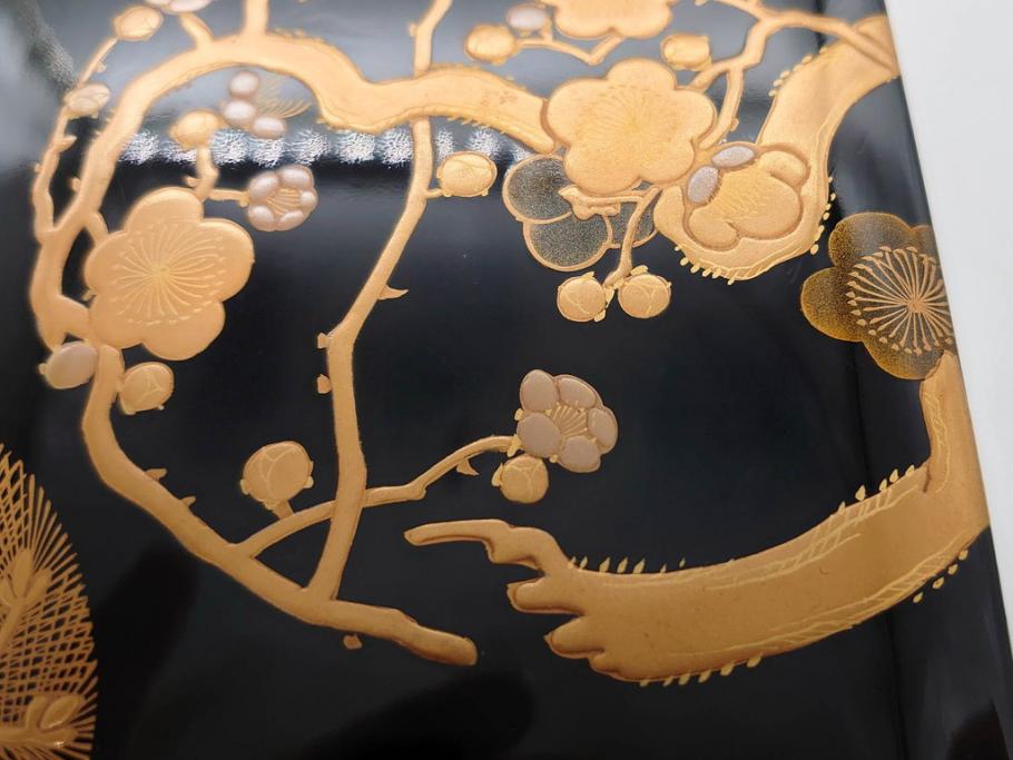 大正～昭和初期　金蒔絵　松竹梅　雅な佇まいの文箱(木製、硯箱、小物入れ、漆器、手許箱、書道具)(R-079615)