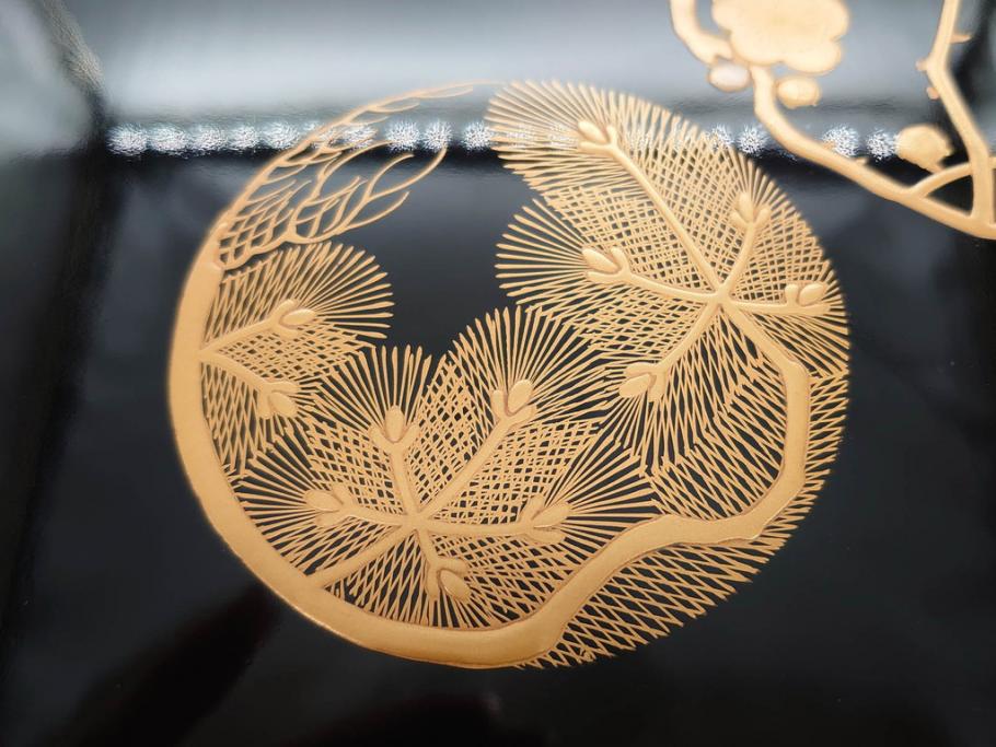 大正～昭和初期　金蒔絵　松竹梅　雅な佇まいの文箱(木製、硯箱、小物入れ、漆器、手許箱、書道具)(R-079615)