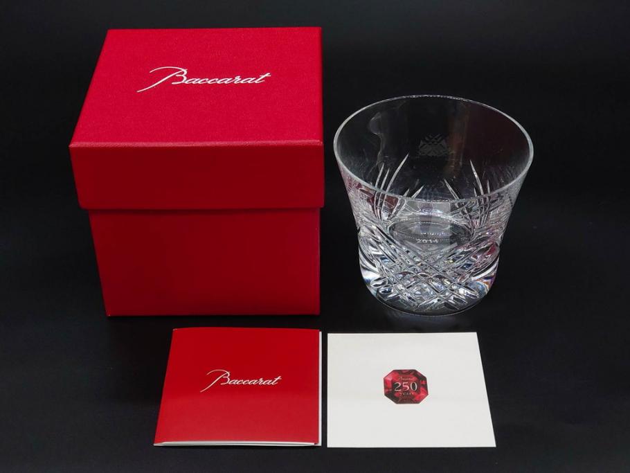 未使用　フランス　Baccarat　バカラ　STELLA(ステラ)　イヤータンブラー2014　キラキラとした輝きに見惚れるロックグラス2客セット(創設250周年記念、コップ、グラス、フルレッドクリスタルガラス、共箱付き)(R-079639)