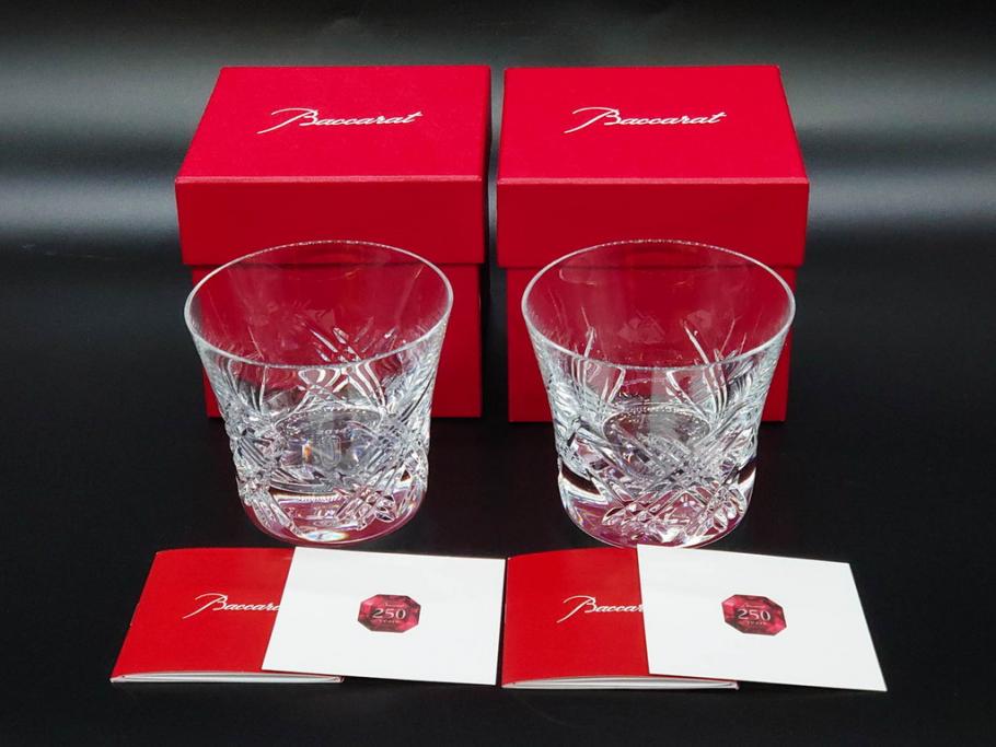 未使用　フランス　Baccarat　バカラ　STELLA(ステラ)　イヤータンブラー2014　高級感溢れるロックグラス2客セット(創設250周年記念、コップ、グラス、フルレッドクリスタルガラス、共箱付き)(R-079641)