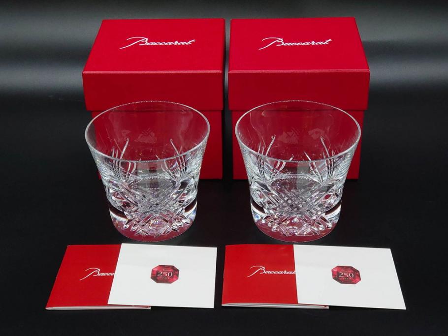 未使用　フランス　Baccarat　バカラ　STELLA(ステラ)　イヤータンブラー2014　至福のひとときを演出するロックグラス2客セット(創設250周年記念、コップ、グラス、フルレッドクリスタルガラス、共箱付き)(R-079642)