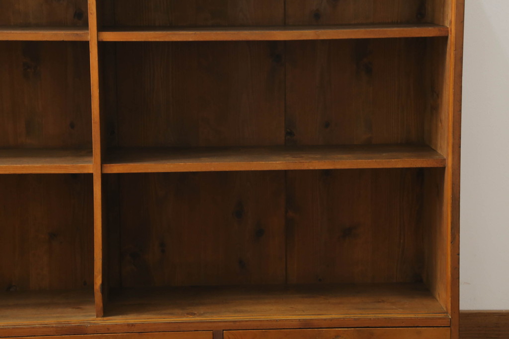 和製アンティーク　昭和レトロ　懐かしい雰囲気の薄型収納棚(サイドボード、サイドキャビネット、本箱、ブックケース、戸棚、飾り棚)(R-068537)