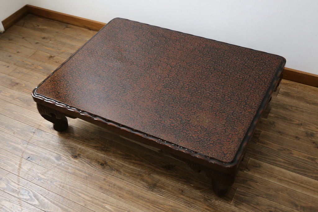 中古　未使用　展示品　東北　津軽塗り　唐塗り　隅々まで意匠を凝らした上質で美しい漆塗りの座卓(ローテーブル、センターテーブル、リビングテーブル)(定価約80万円)(R-079485)
