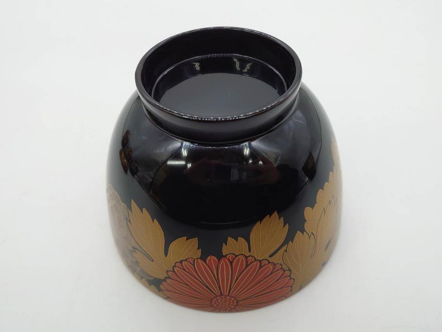 輪島塗　蒔絵　吸物椀　金彩の艶やかなデザインが見事なお椀5客セット(菊、牡丹、花、木製、漆器、漆芸、金彩、和食器、蓋付き)(R-079643)