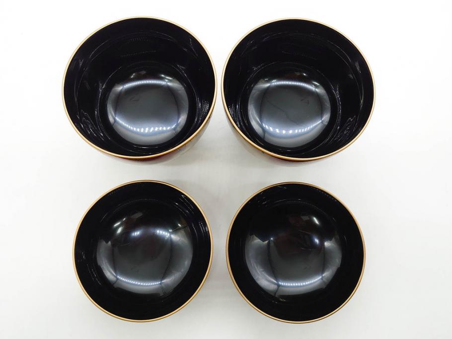 輪島塗　蒔絵　吸物椀　金彩の艶やかなデザインが見事なお椀5客セット(菊、牡丹、花、木製、漆器、漆芸、金彩、和食器、蓋付き)(R-079643)