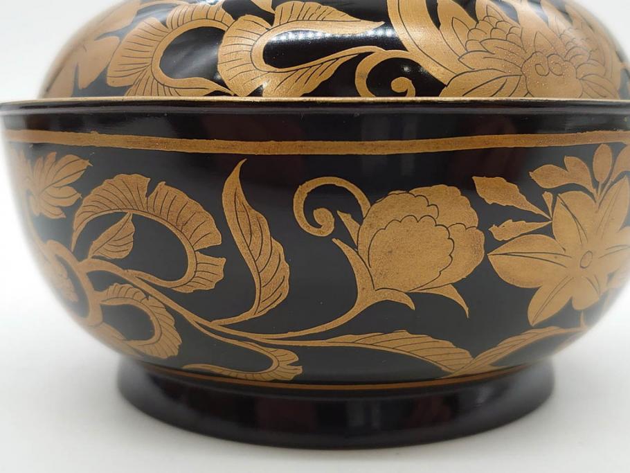 明治～大正期　輪島塗　金蒔絵　鳳凰　高い品格を感じるお椀5客セット(鳥、牡丹、花、吸物椀、木製、漆器、漆芸、金彩、和食器、蓋付き)(R-079644)