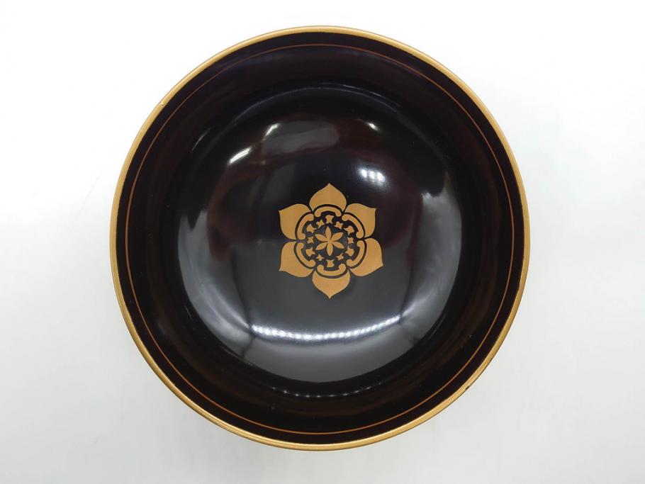 明治～大正期　輪島塗　金蒔絵　鳳凰　高い品格を感じるお椀5客セット(鳥、牡丹、花、吸物椀、木製、漆器、漆芸、金彩、和食器、蓋付き)(R-079644)
