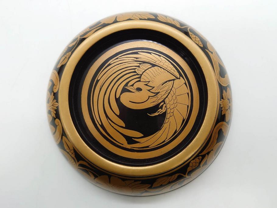 明治～大正期　輪島塗　金蒔絵　鳳凰　高い品格を感じるお椀5客セット(鳥、牡丹、花、吸物椀、木製、漆器、漆芸、金彩、和食器、蓋付き)(R-079644)