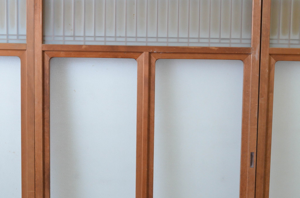 アンティーク建具　お洒落な組子格子が目を引くガラス戸3枚セット(引き戸、建具)(R-065068)