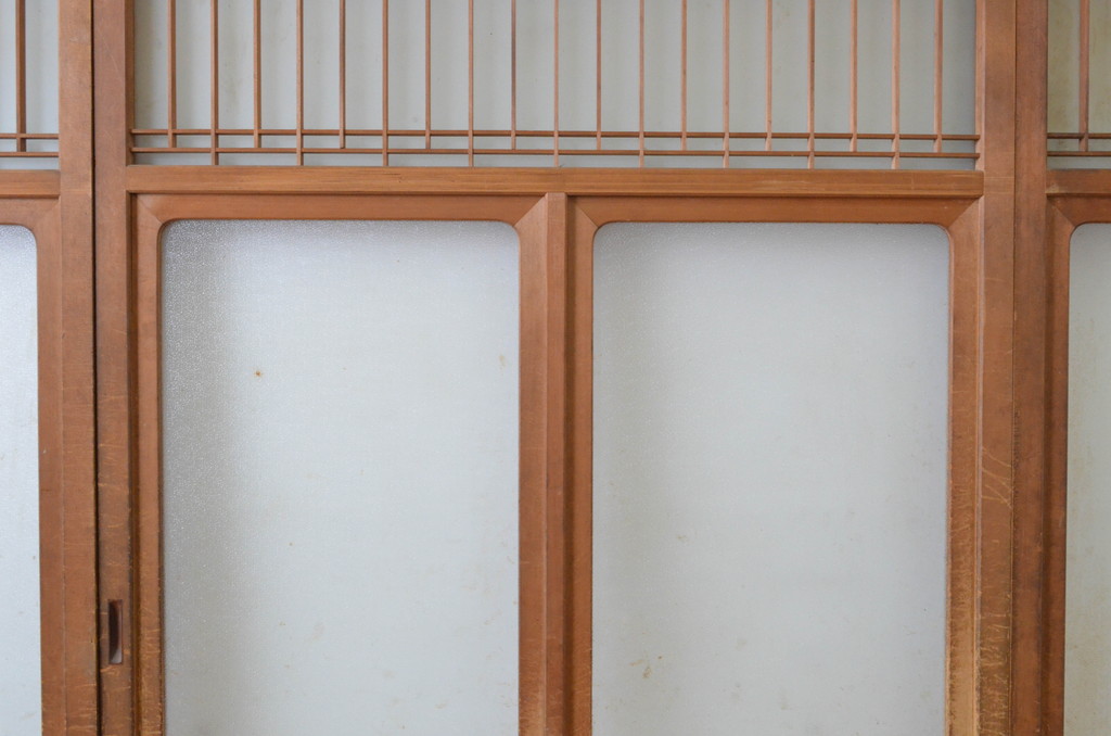 アンティーク建具　お洒落な組子格子が目を引くガラス戸3枚セット(引き戸、建具)(R-065069)