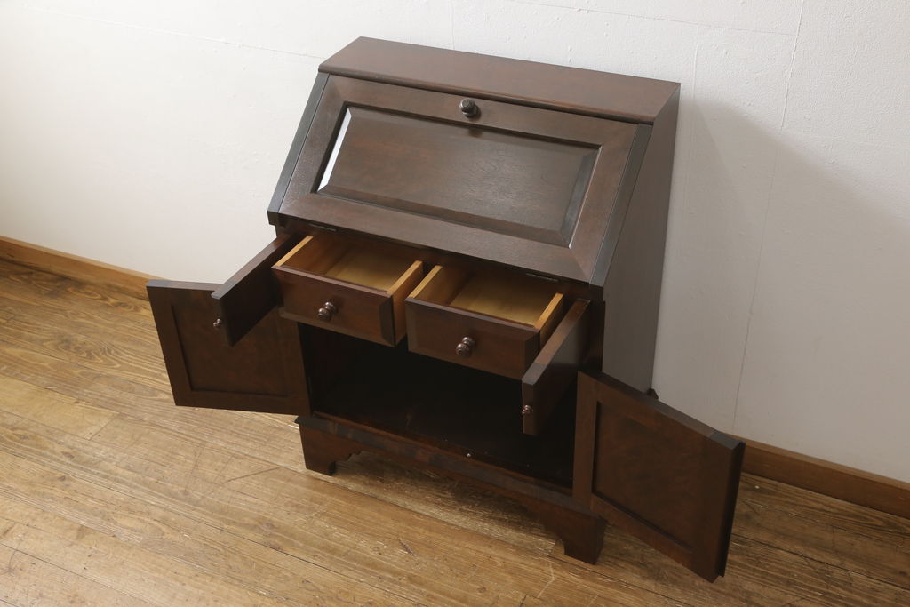中古　美品　松本民芸家具　上品な雰囲気漂うライティングビューロー(ワークデスク、机、戸棚、キャビネット、引き出し、チェスト、在宅ワーク用)(R-060270)