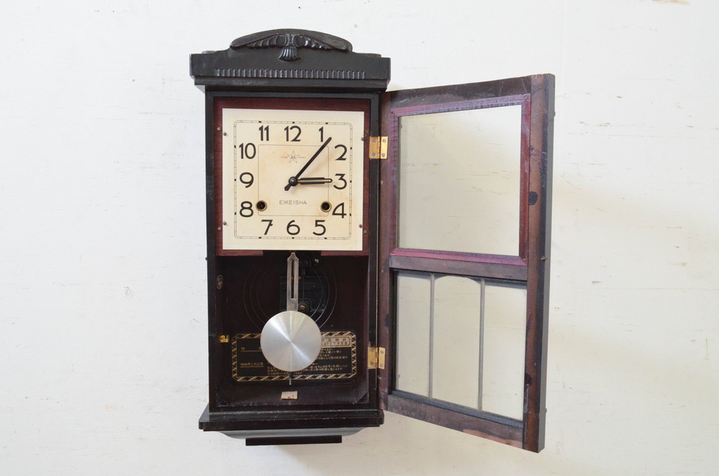 和製アンティーク　EIKEISHA(栄計舎) 　TRADE(AK)MARK(トレードマーク)　クラシカルなスクエア盤面が素敵な掛け時計(柱時計、古時計、振り子時計)(R-072271)
