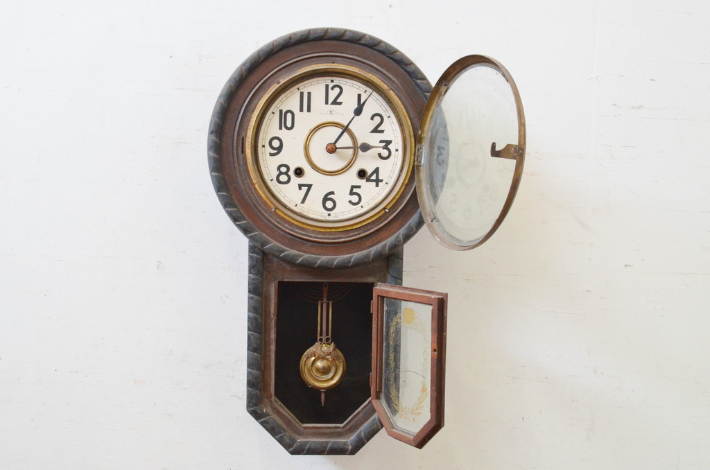 和製アンティーク　林時計株式会社　TRADE MARK(トレードマーク)　大正ロマンの雰囲気漂う掛け時計(柱時計、古時計、振り子時計)(R-072273)