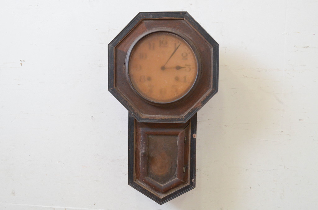 和製アンティーク　MADE(Y)TOKYO　古い木味が魅力的な掛け時計(柱時計、古時計、八角時計、振り子時計)(R-072274)