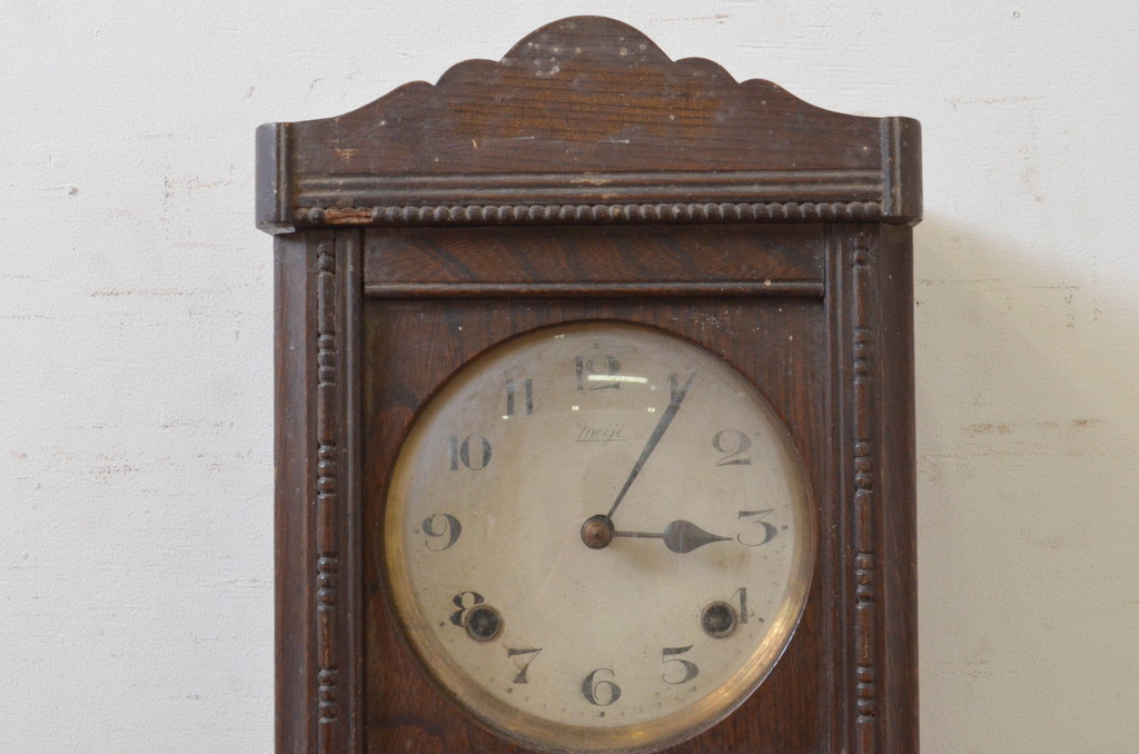 和製アンティーク　Meiji(明治時計社)　クラシカルなデザインがおしゃれな掛け時計(柱時計、古時計、振り子時計)(R-072405)