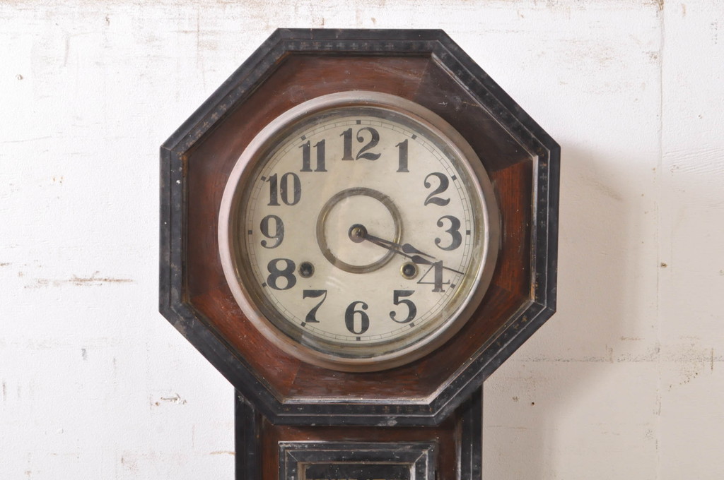 和製アンティーク　愛知県時計製造共同組合(AICHIKEN　CLOCK-MAKERS'　UNION'S　MARK)　REGULATOR　年月を重ねた趣溢れるレトロな掛け時計(八角時計、柱時計、古時計、振り子時計)(R-072087)