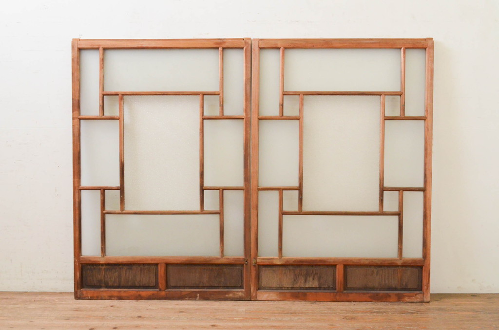 アンティーク建具　大正ロマンの空間づくりに活躍するガラス窓2枚セット(引き戸、ガラス戸)(R-071903)