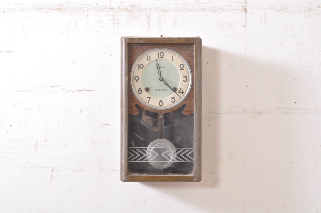 和製アンティーク　TAKANO SEIMITSU(高野精密工業)　レトロカラーの文字盤が素敵な掛け時計(柱時計、古時計、振り子時計)(R-072419)