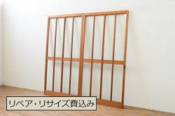 アンティーク建具　大正ロマンな雰囲気作りにおすすめな古い洋館の幅狭ガラス窓4枚セット(引き戸、ガラス戸)(R-069640)