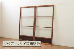 ペイント家具　昭和期　モールガラス入り　シャビーな雰囲気漂う木製ドア(扉)