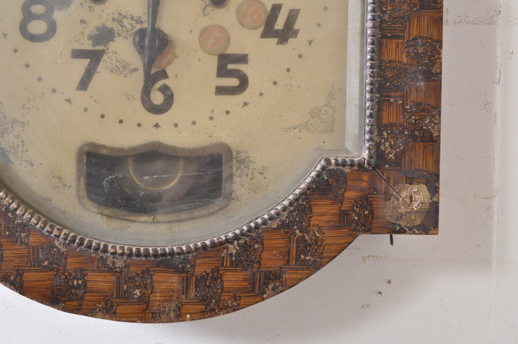 和製アンティーク　C.M.A.EXAMINED　昭和レトロ　珍しいデザインが魅力的な掛け時計(柱時計、古時計、振り子時計、日本時計工業組合)(R-072418)