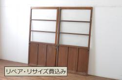 アンティーク建具　明治大正期　総ケヤキ材　腰板の金具が重厚感を高める富山蔵戸(玄関戸、玄関ドア、引き戸)(R-051229)