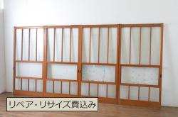 アンティーク建具　昭和初期　風情あるインテリアにおすすめな引き分け猫間障子戸2枚セット(雪見、建具、引き戸)(R-037065)