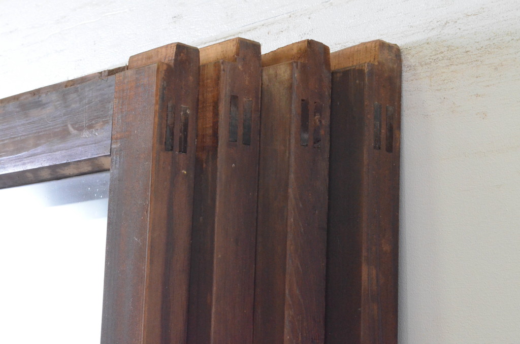 アンティーク建具　経年の趣ある木味が魅力のガラス戸4枚セット(引き戸)(R-065499)